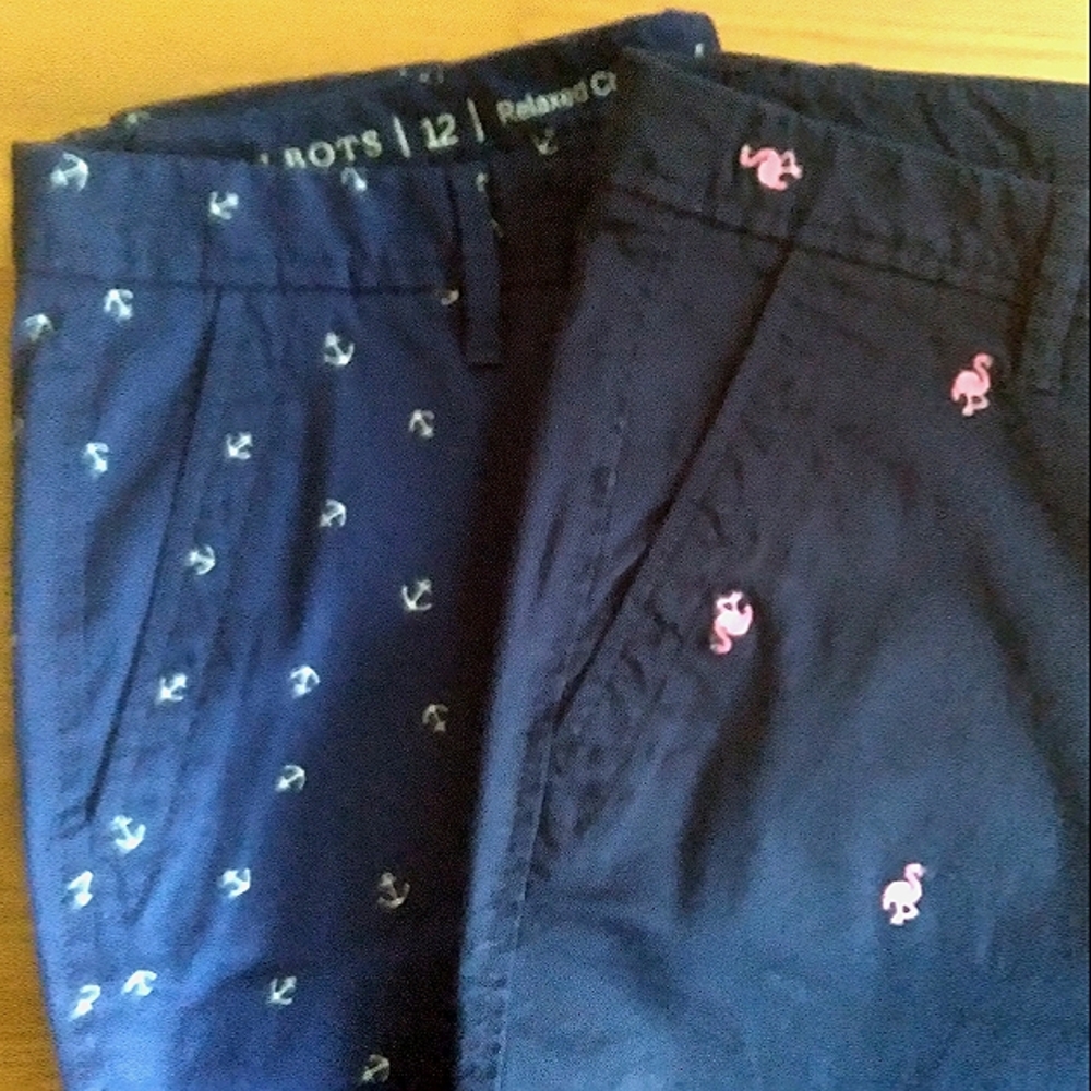 *SOLD*Talbots Lot‎ of 2 Nautical Novelty Anchor and Flamingo Print Chino Pants